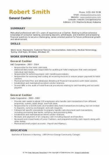 Cashier CV sample PDF
