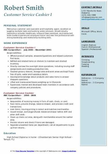 Cashier CV template free download