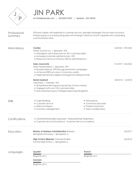 Cashier ats resume template free