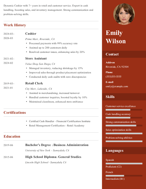 Cashier ats resume template pdf