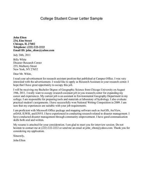 Cover Letter Template For College Application