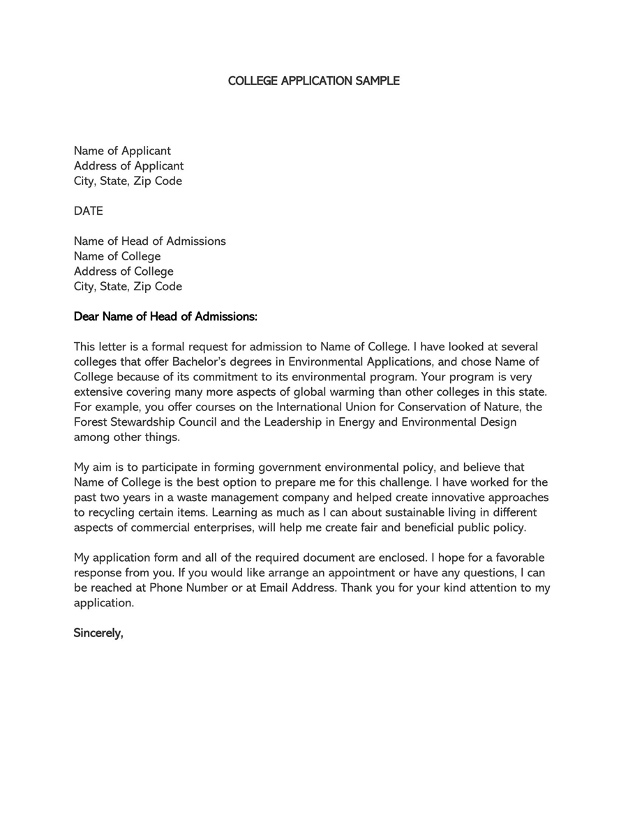Cover Letter Template For College Application