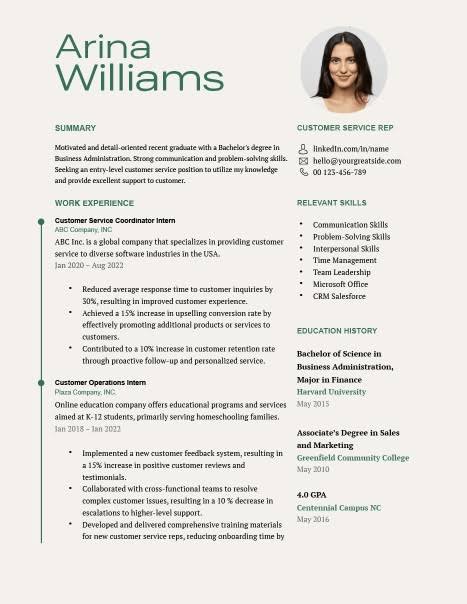 Entry level one page ats resume template download