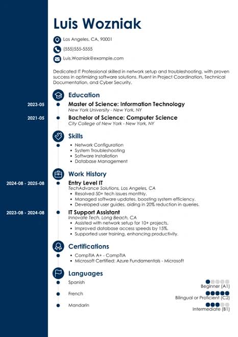 Entry level one page ats resume template free download