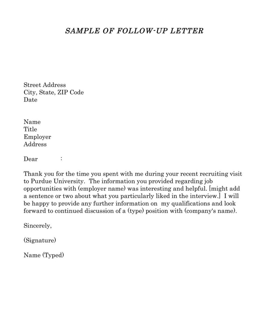 Follow Up Letter Template