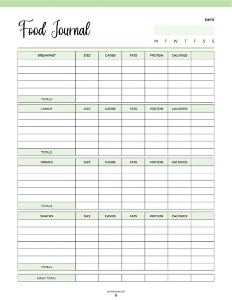 Food Log Template To Track Your Diet