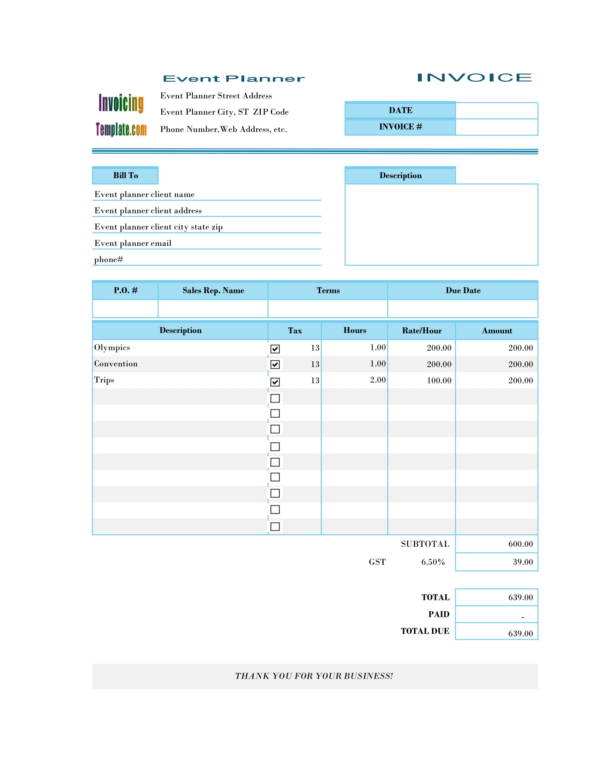 Invoice Template Examples For Event Planners