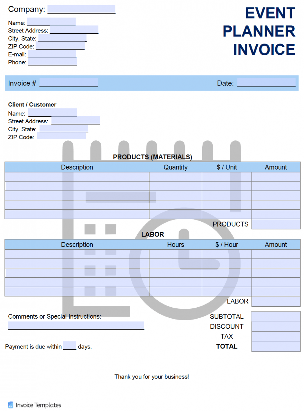 Invoice Template Examples For Event Planners