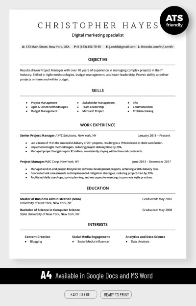 It specialist ats resume template free download