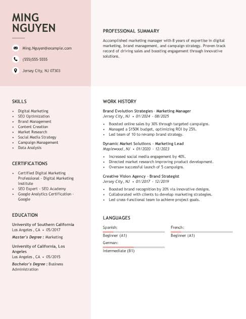 Marketing manager ats resume template free Marketing manager ats resume template free