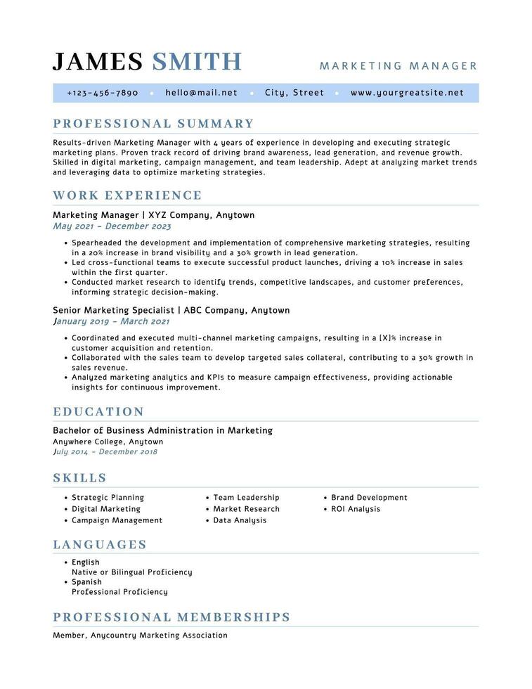 Marketing manager ats resume template word free download Marketing manager ats resume template word free download