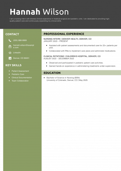 Nursing intern ats resume template word Nursing intern ats resume template word