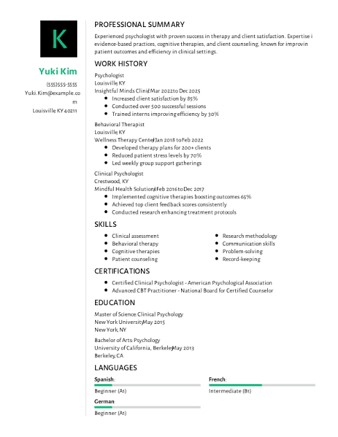 Psychologist ats resume template free Psychologist ats resume template free