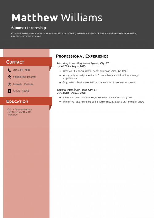 Sample resume for internship for College students Sample resume for internship for College students