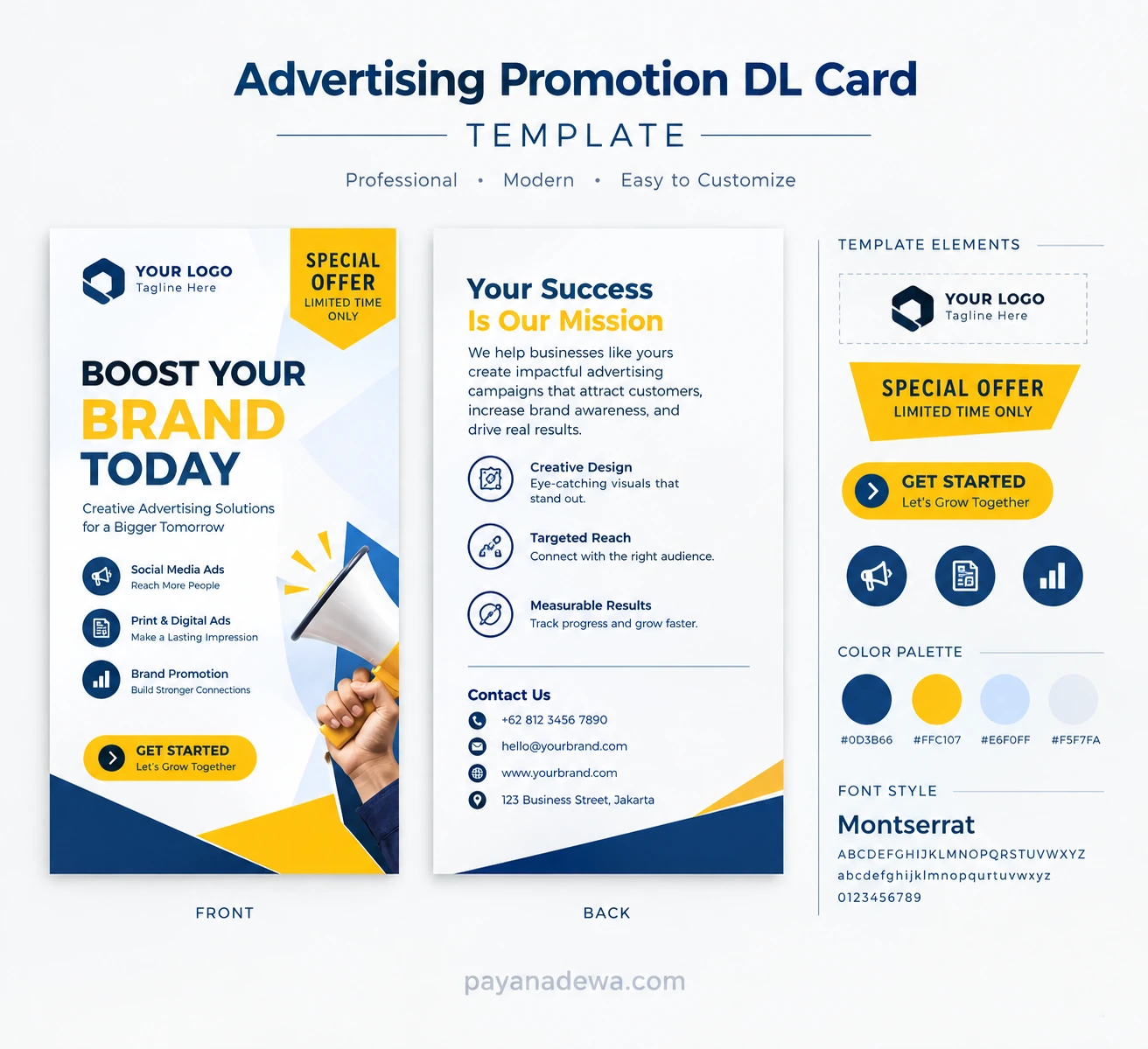 Advertising Promotion DL Card template with modern front and back promotional design