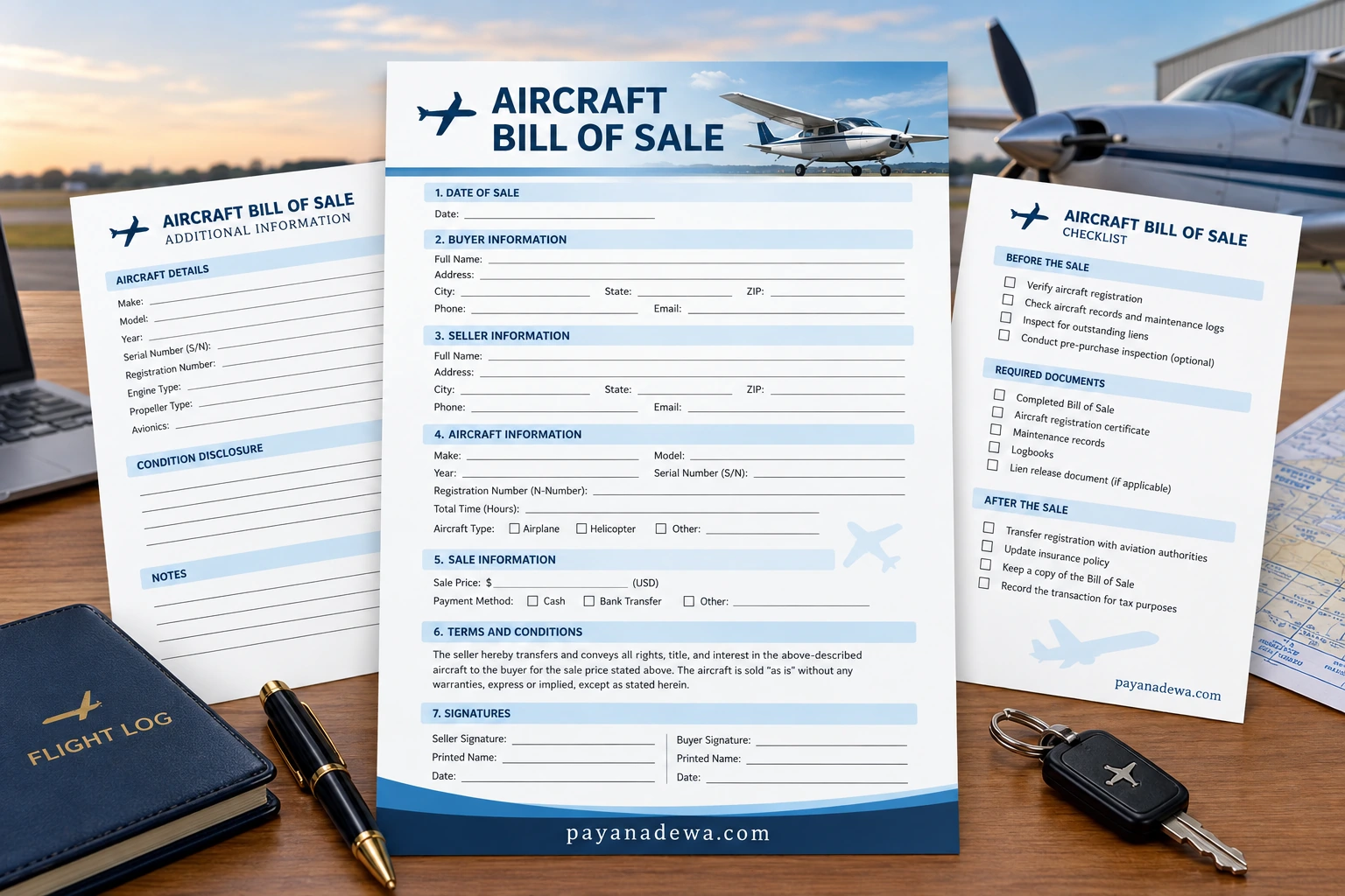 Aircraft Airplane Bill of Sale Template Printable Aircraft / Airplane Bill of Sale Template with buyer, seller, aircraft, sale, and signature sections