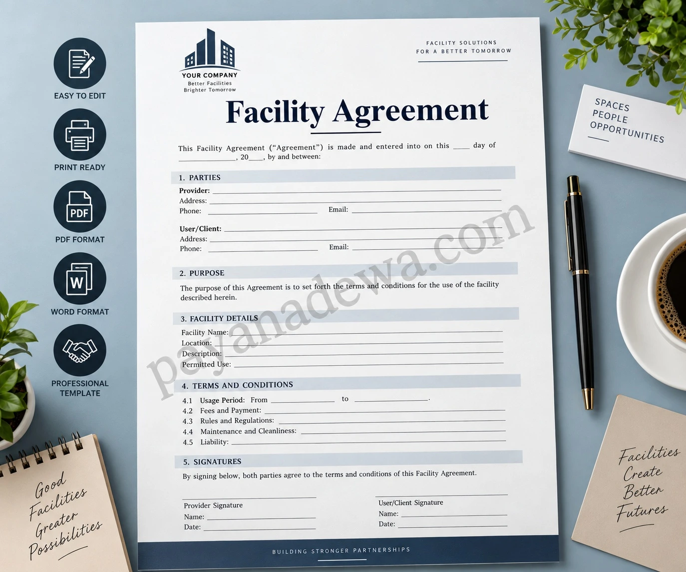 Facility Agreement template document with facility details and terms