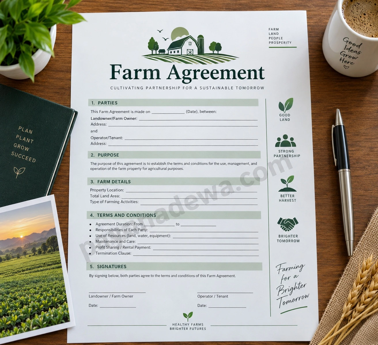 Printable Farm Agreement Template for agricultural land and farming arrangements