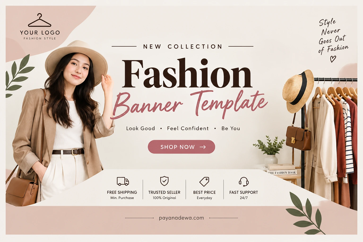 Stylish fashion banner template with a modern clothing collection design