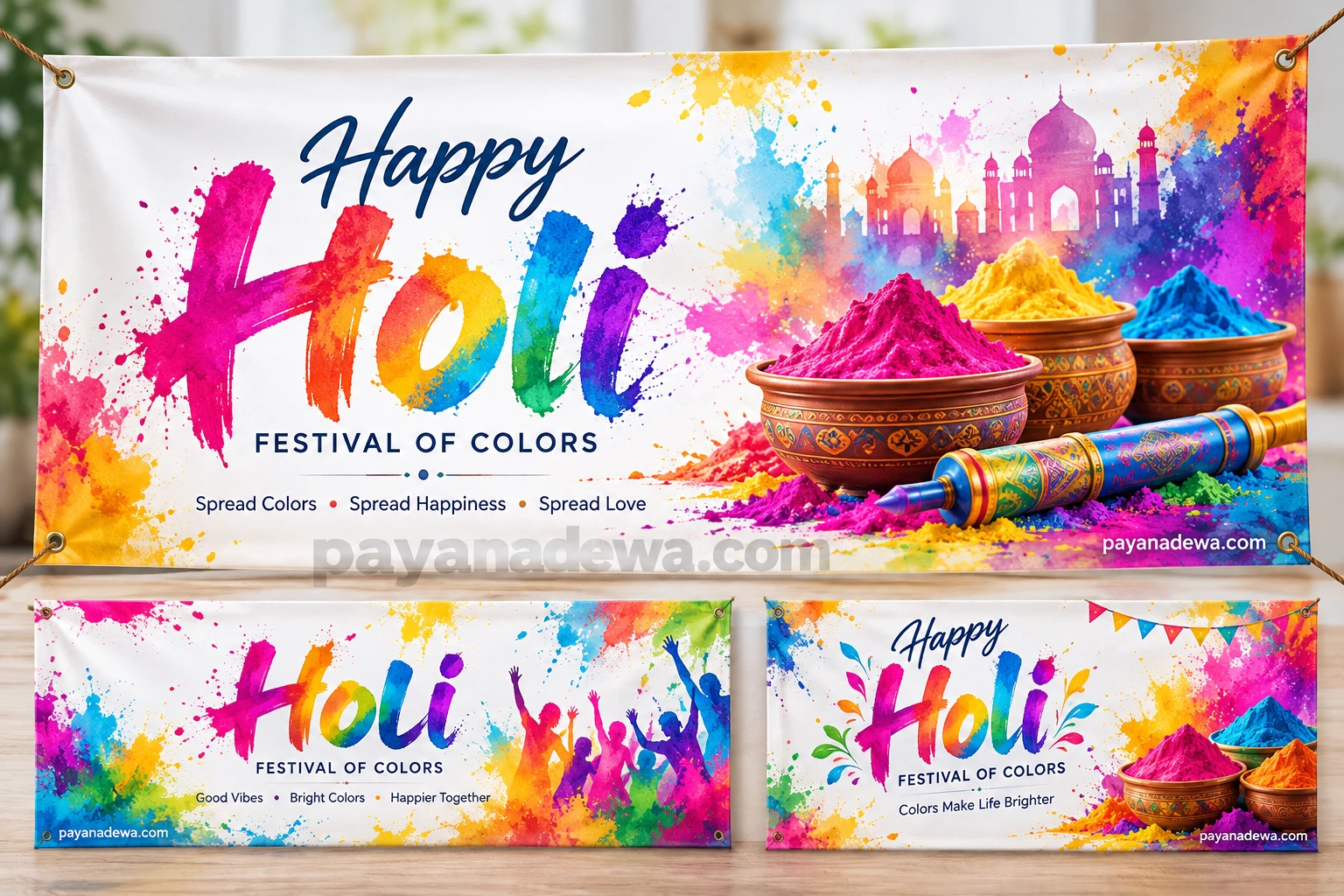 Colorful Holi Banner Template with vibrant festival colors and Happy Holi lettering