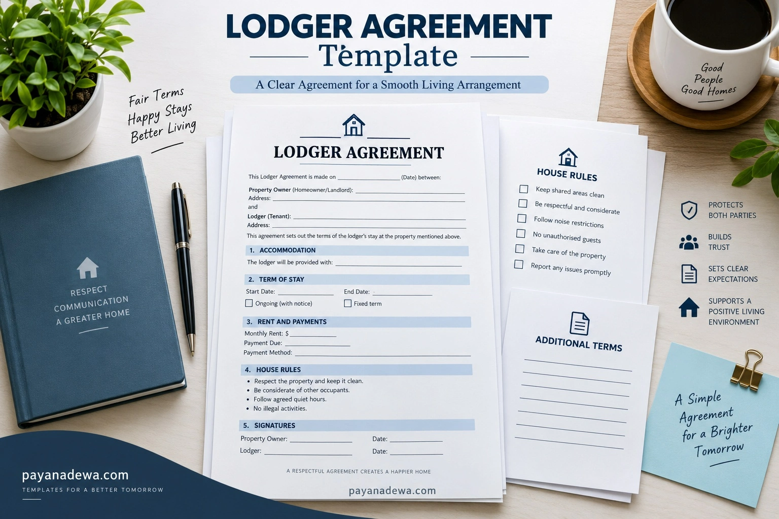 Lodger Agreement Template Lodger Agreement Template for rent, house rules, shared accommodation, and signatures