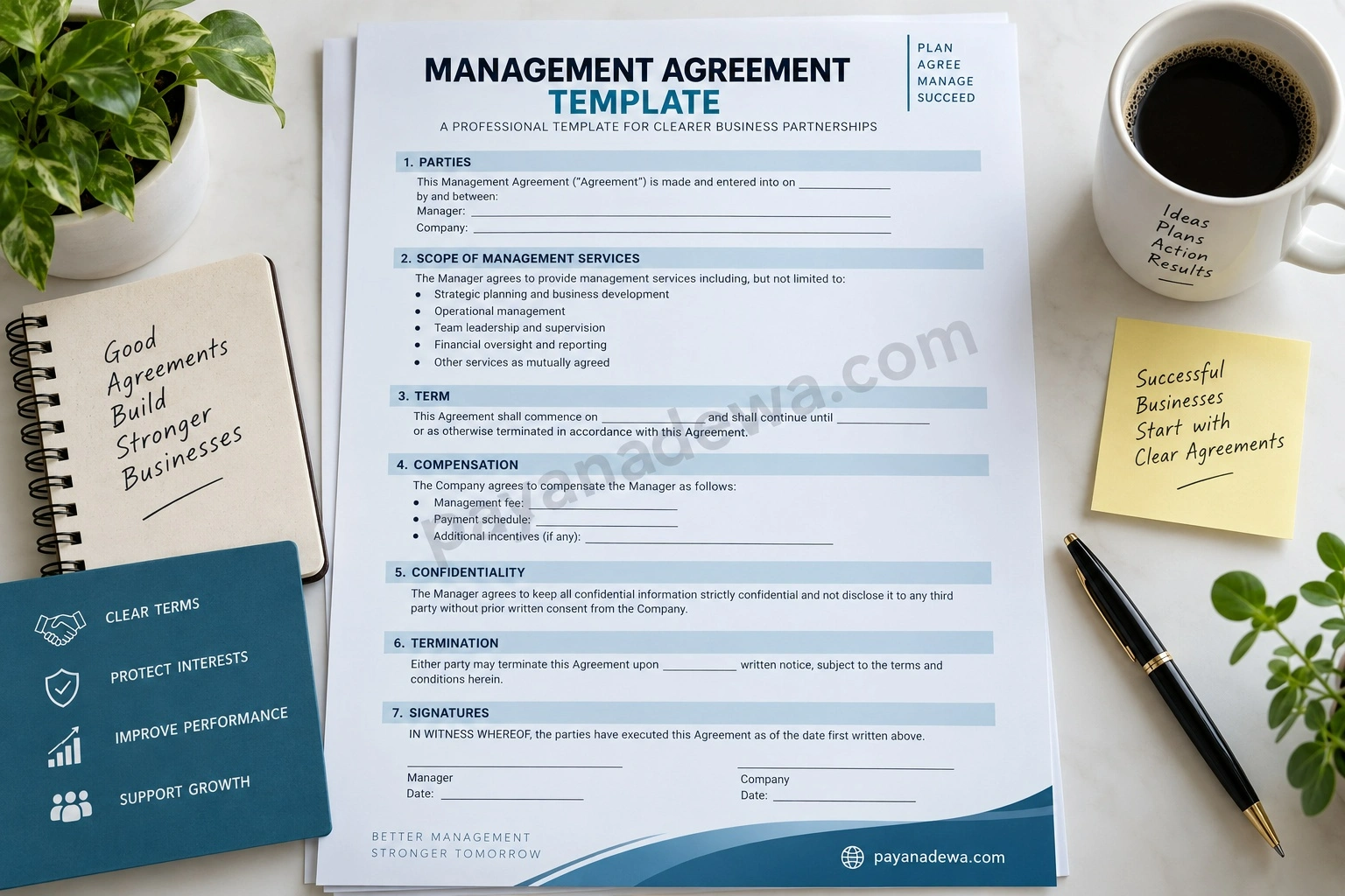 Professional Management Agreement Template for business management services