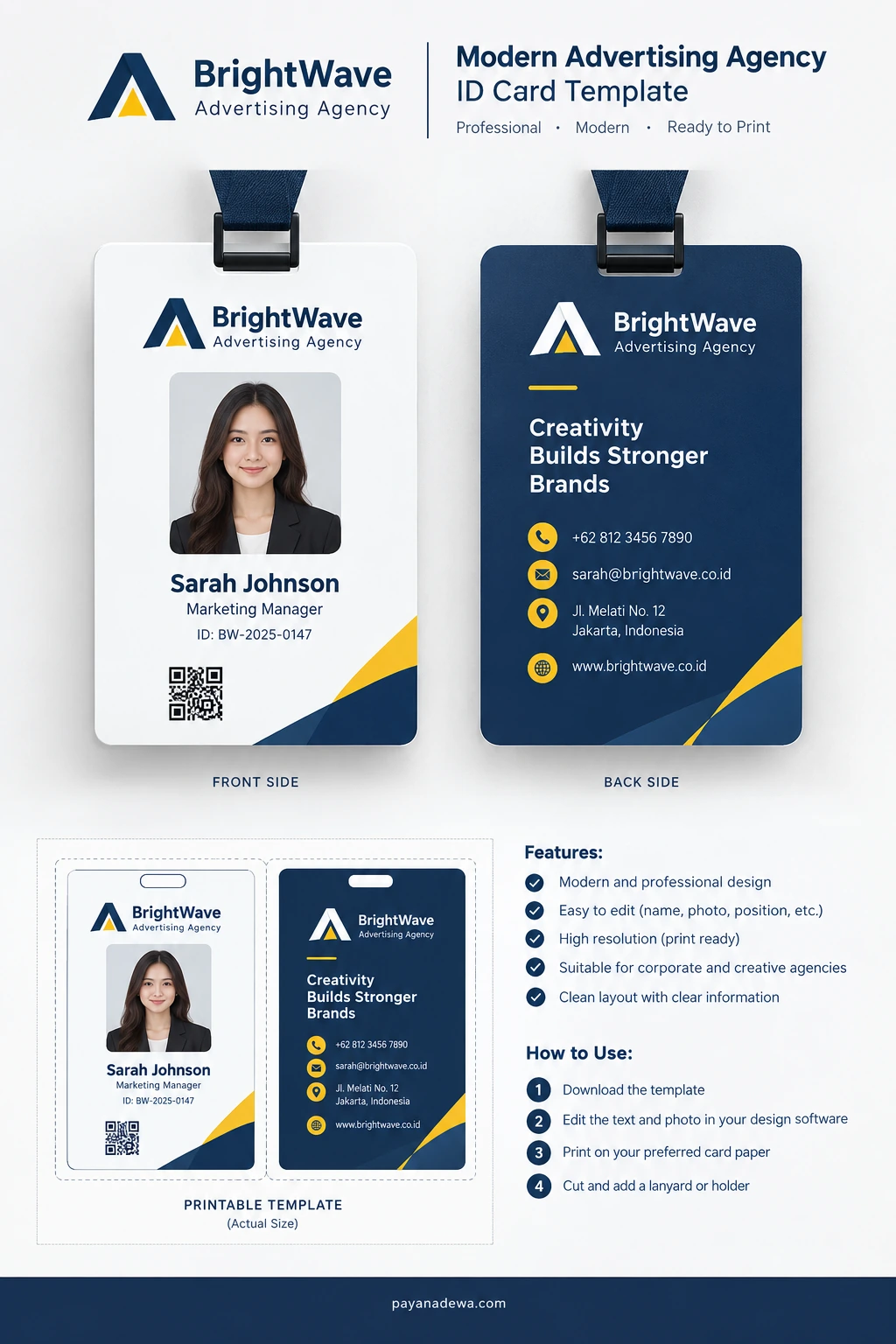 Modern Advertising agency ID Card template with professional front and back designs for creative agency employees