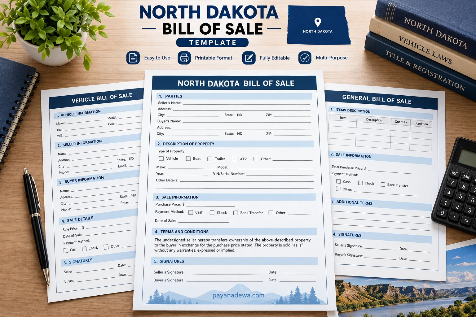 North Dakota Bill Of Sale Template printable vehicle sale document