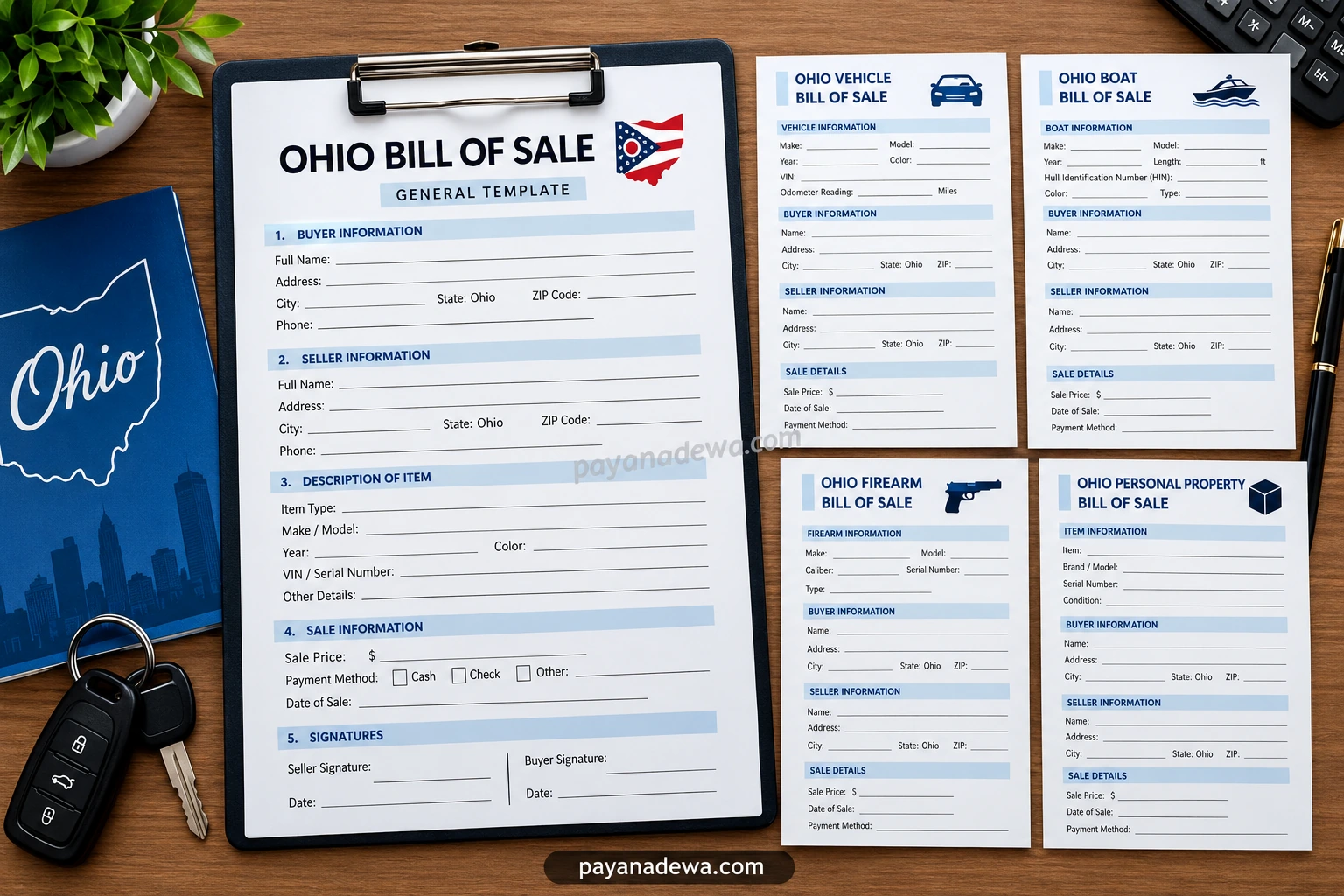 Printable Ohio Bill Of Sale Template for vehicle, boat, firearm, and personal property transactions