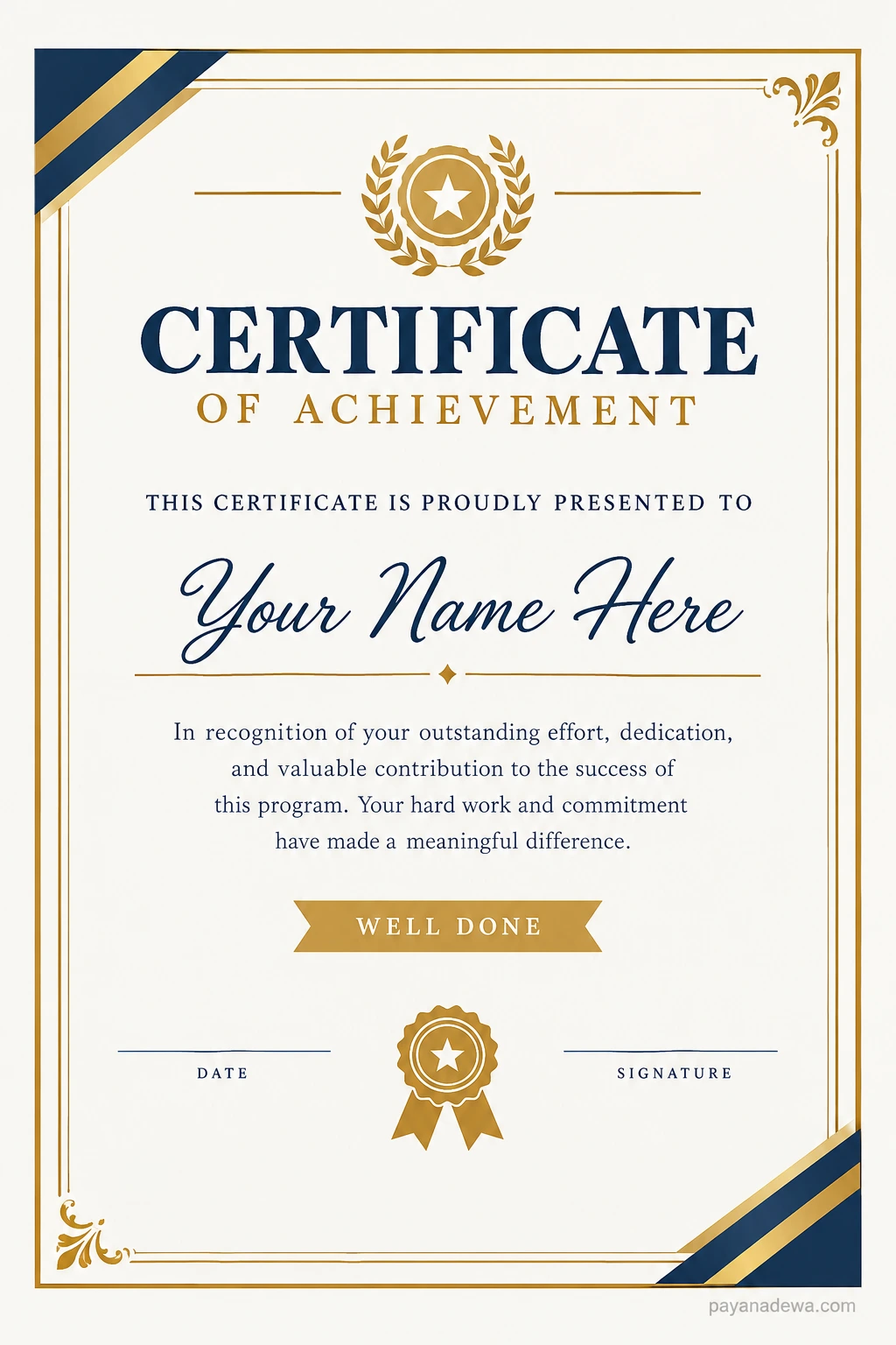 Printable Award Certificate Template Printable Award Certificate template with elegant gold and navy design