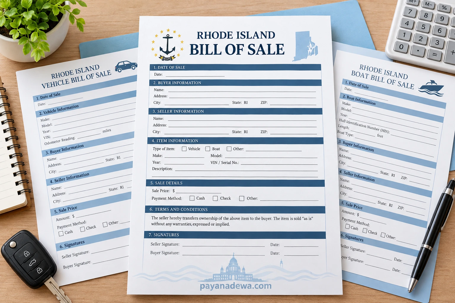 Rhode Island Bill Of Sale Template for documenting vehicle and property transactions