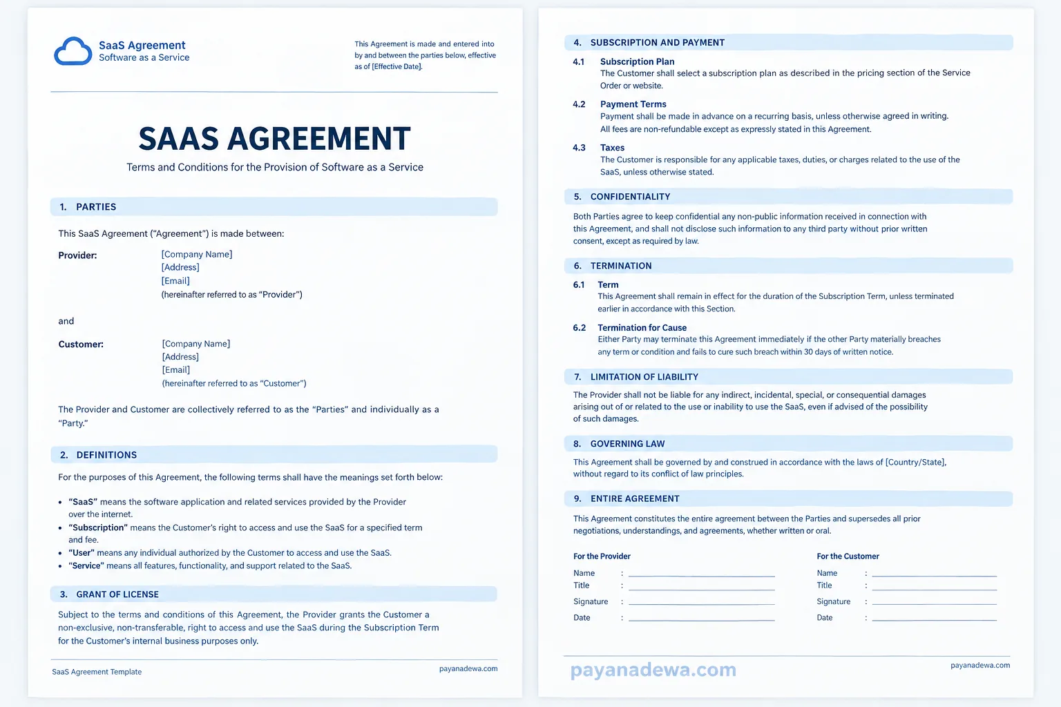 SaaS Agreement Template SaaS Agreement Template printable software as a service contract document