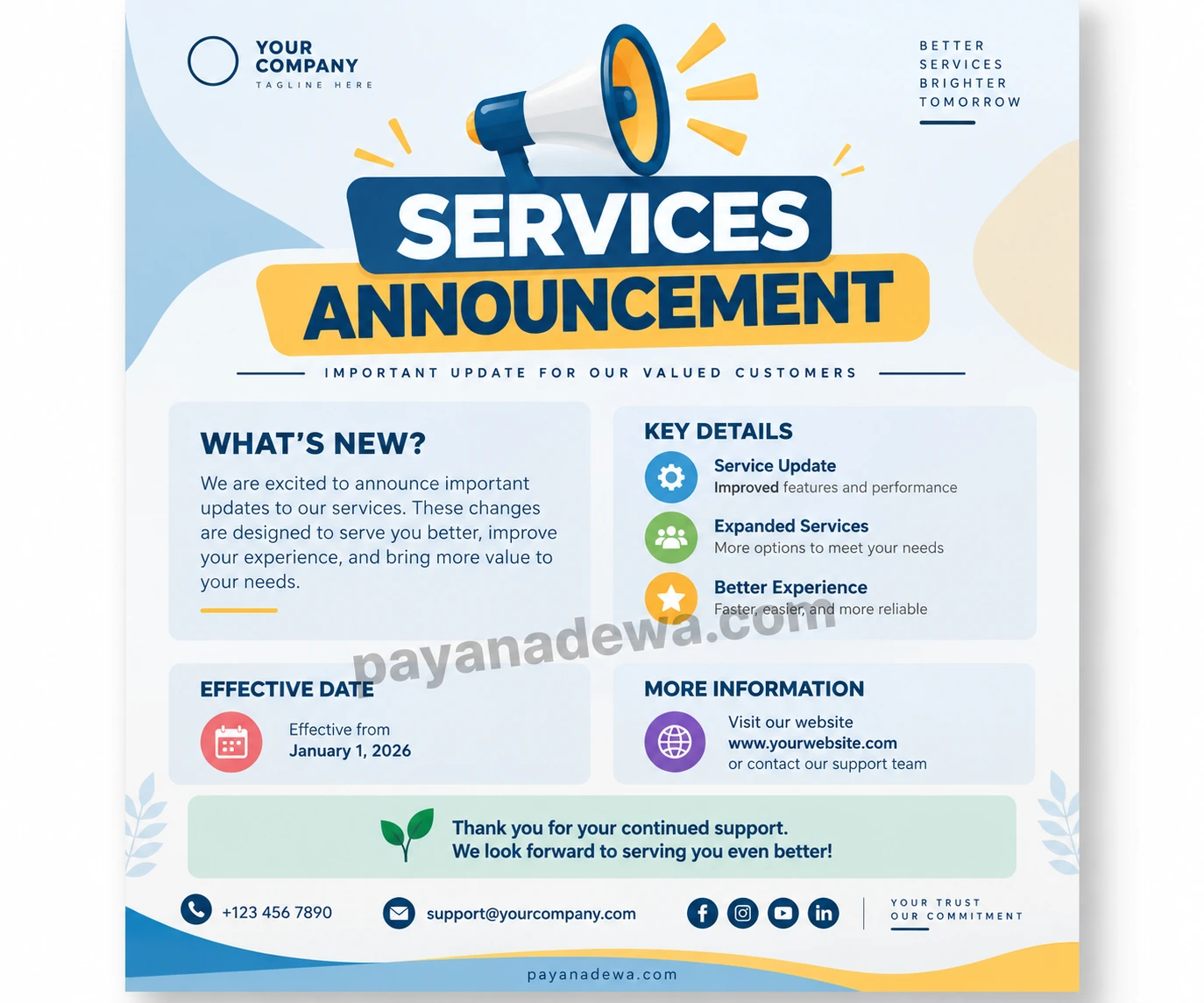 Services Announcement Template Clean printable Services Announcement Template for communicating business service updates