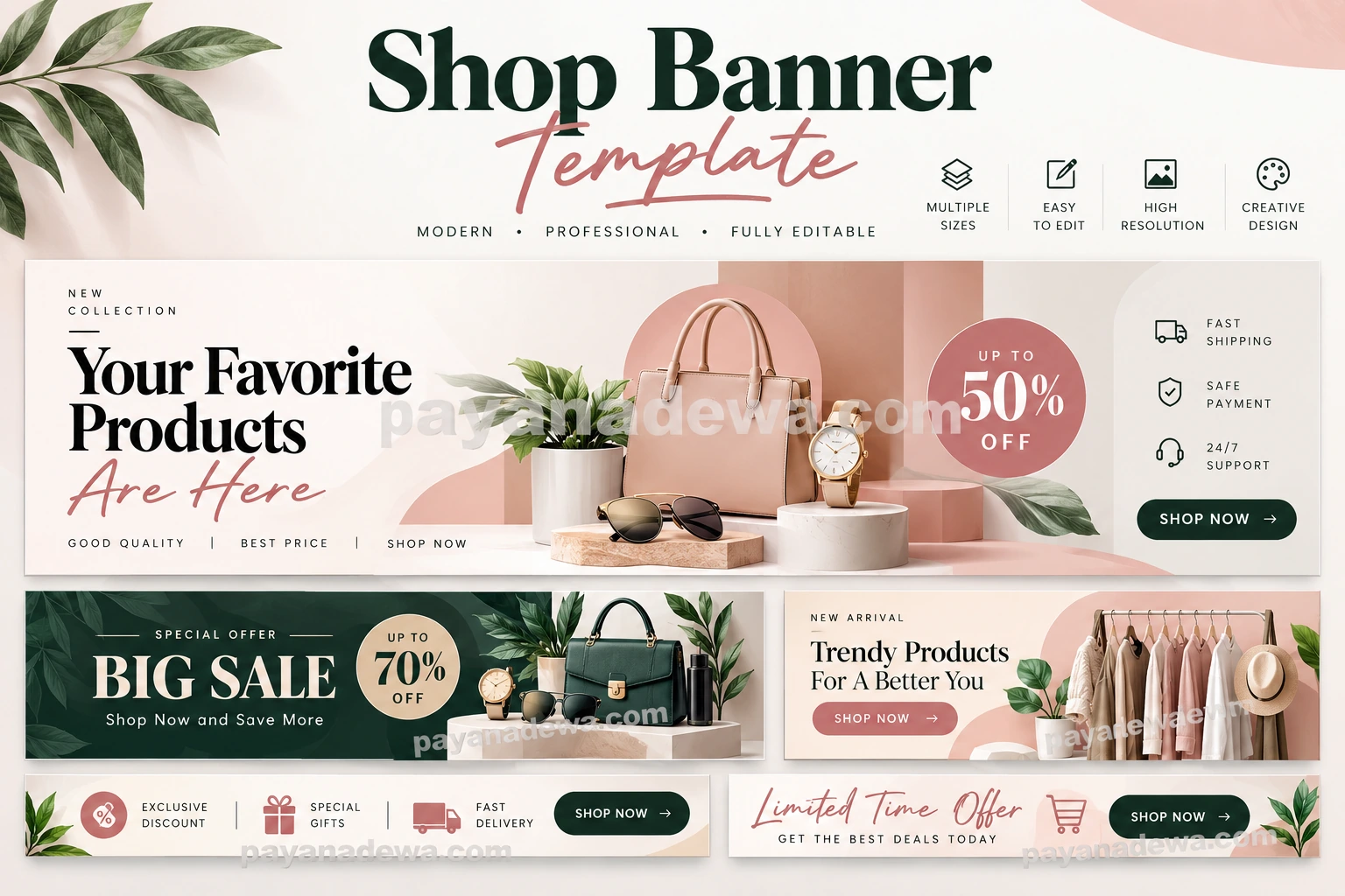 Shop Banner Template with modern online store promotional layouts and editable banner designs