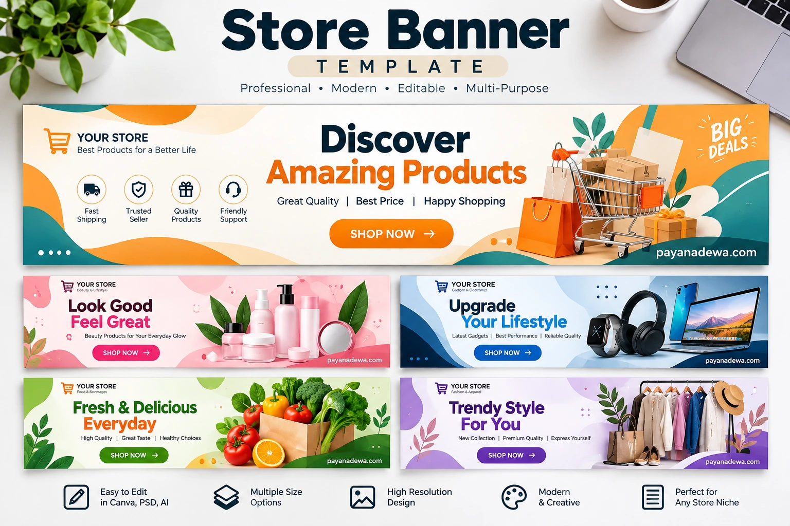 Store Banner Template with modern ecommerce banner designs for online shops