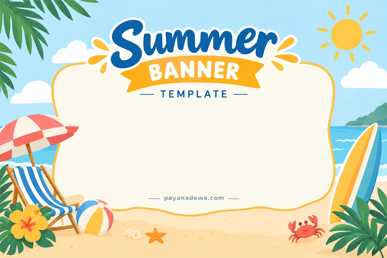 Summer Banner Template with tropical beach design