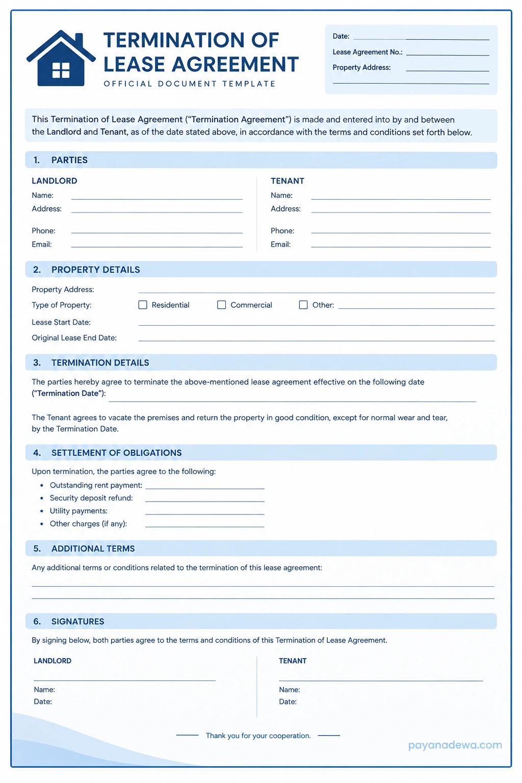 Termination Of Lease Agreement Template Termination of Lease Agreement template for landlords and tenants