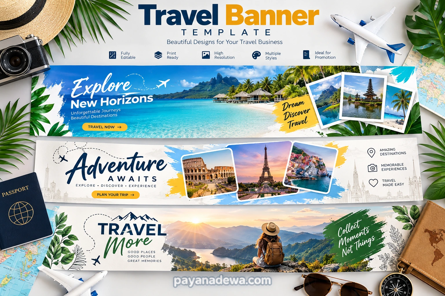 Colorful Travel Banner Template with editable travel promotion designs