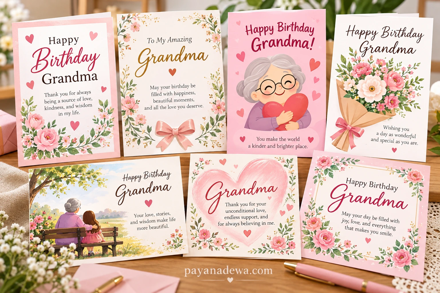 Birthday Card for Grandma printable template with floral designs and heartfelt birthday messages