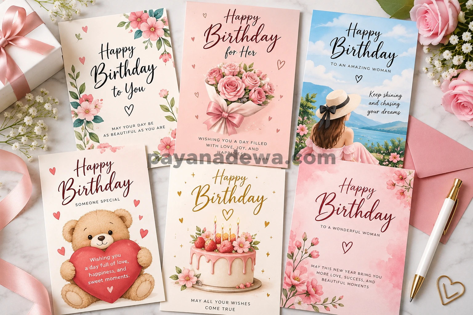 Birthday Card for Her printable template with floral, romantic, cute, and elegant birthday card designs