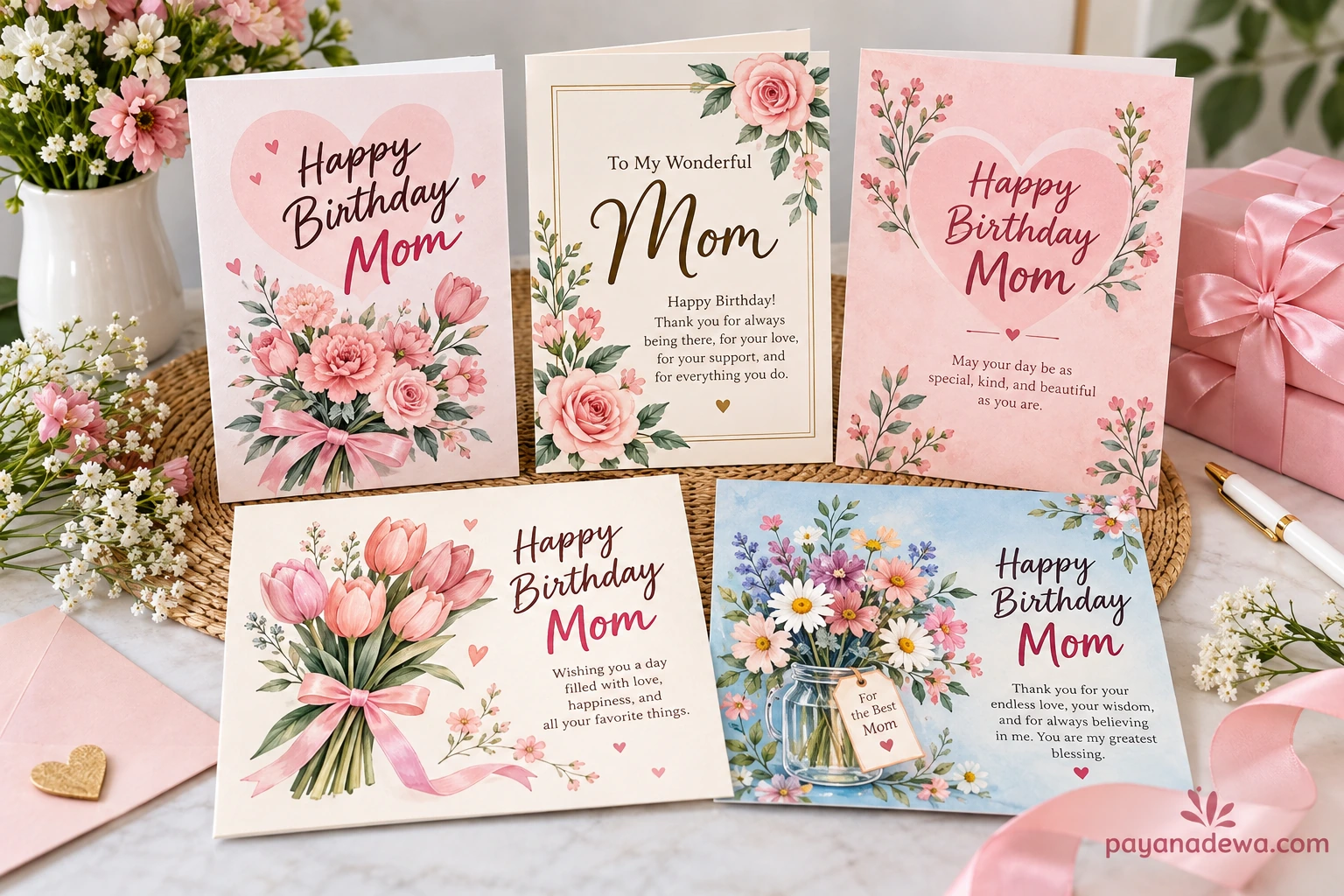 Birthday Card for Mom printable floral template