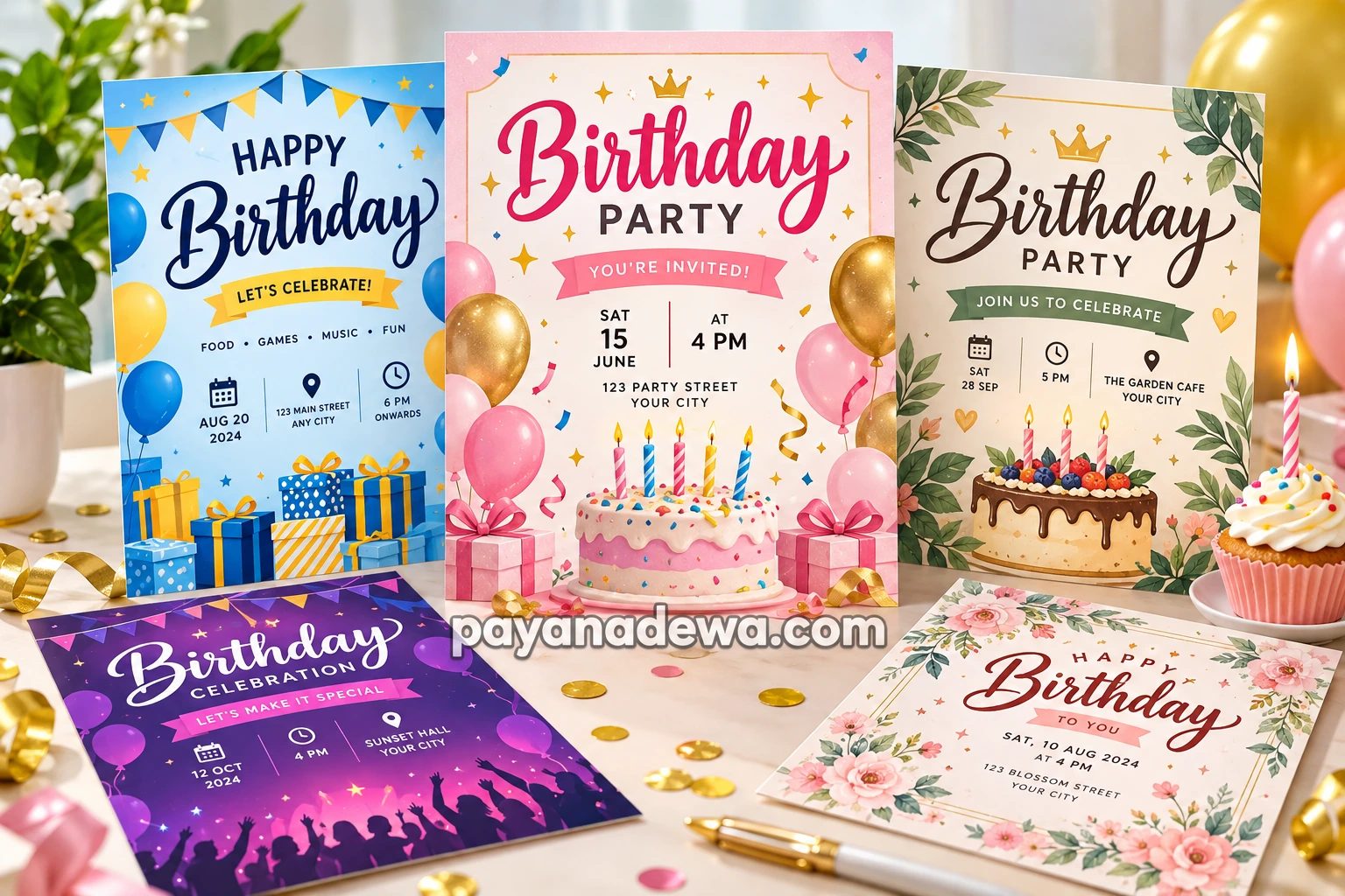 Colorful birthday flyer template designs for birthday party invitations