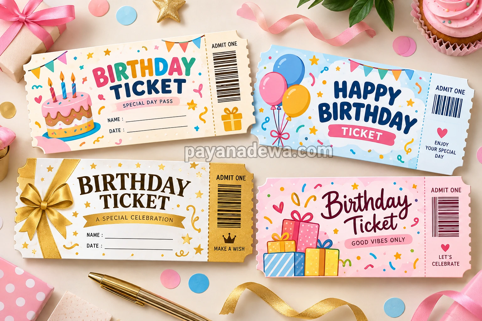 Colorful Birthday Ticket Template for Birthday Party Invitations