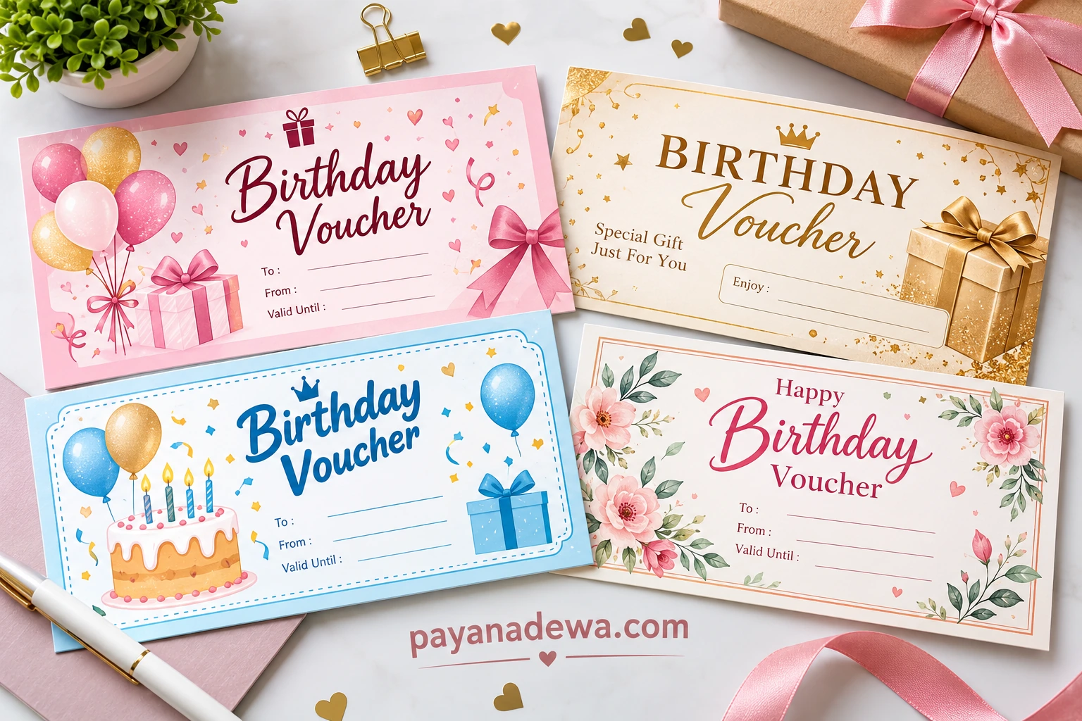 Colorful Birthday Voucher template designs for printable birthday gifts