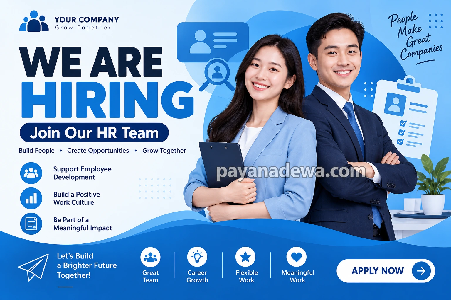 Blue HR Ad Poster Template for modern recruitment campaigns