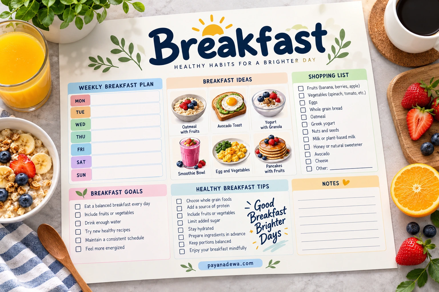 Breakfast Template Breakfast Template for weekly meal planning and healthy breakfast ideas
