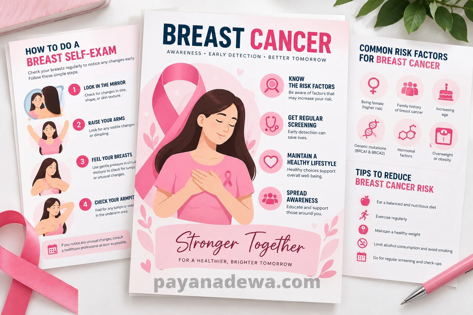 Breast Cancer Template Breast Cancer awareness template with early detection, risk factors, screening, and breast health information