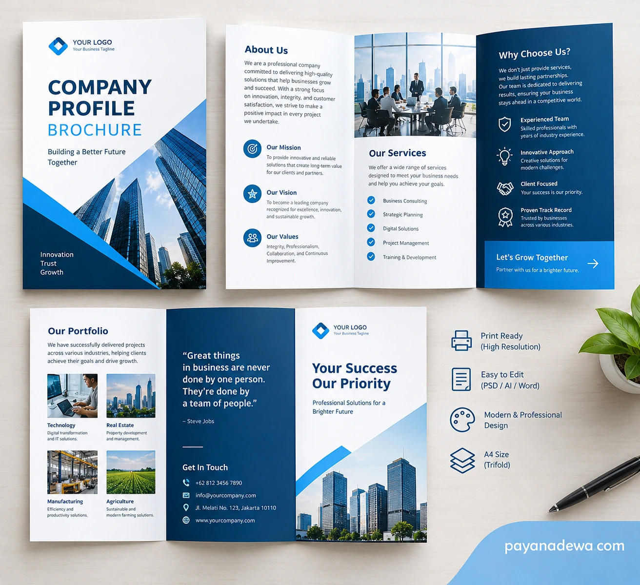 Company Profile Brochure Template Professional Company Profile Brochure Template design with business services and company information