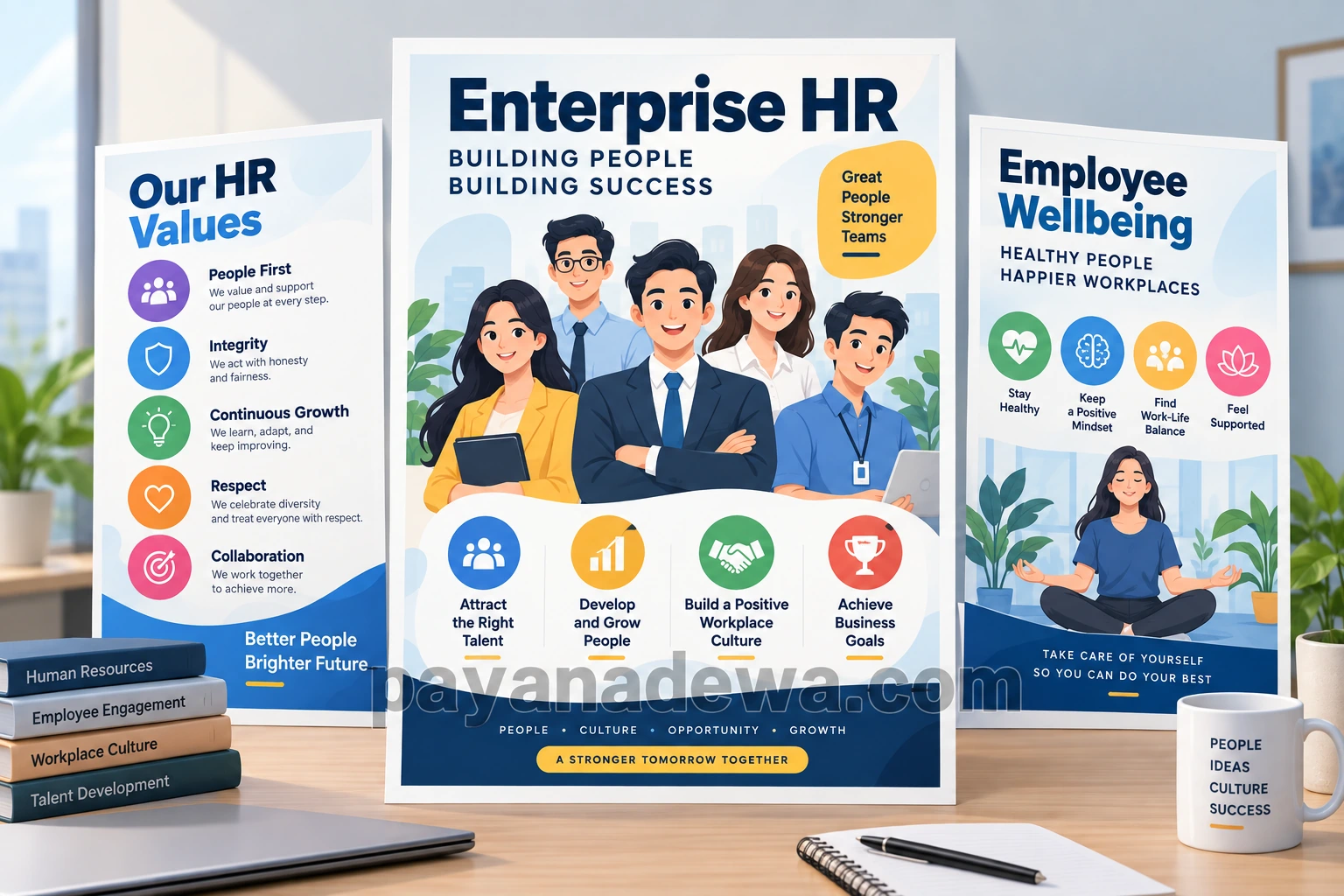 Enterprise HR Poster Template for workplace culture, employee wellbeing, and human resources communication