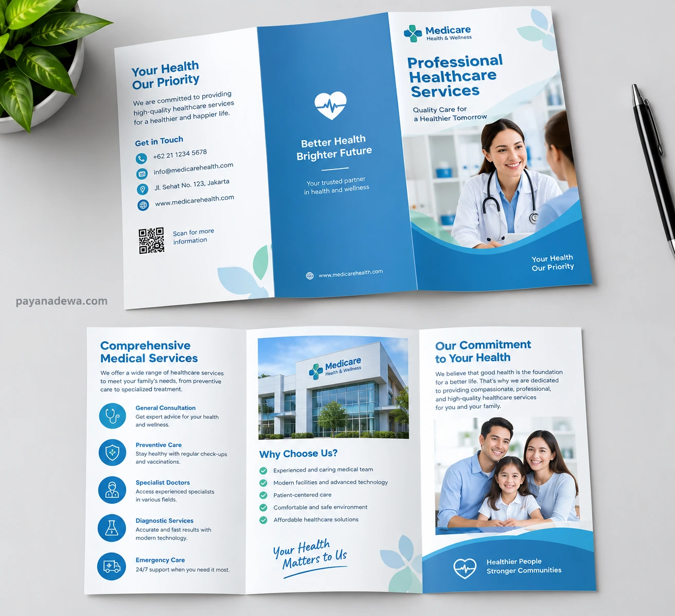 Professional medical brochure template featuring healthcare services and clean modern design
